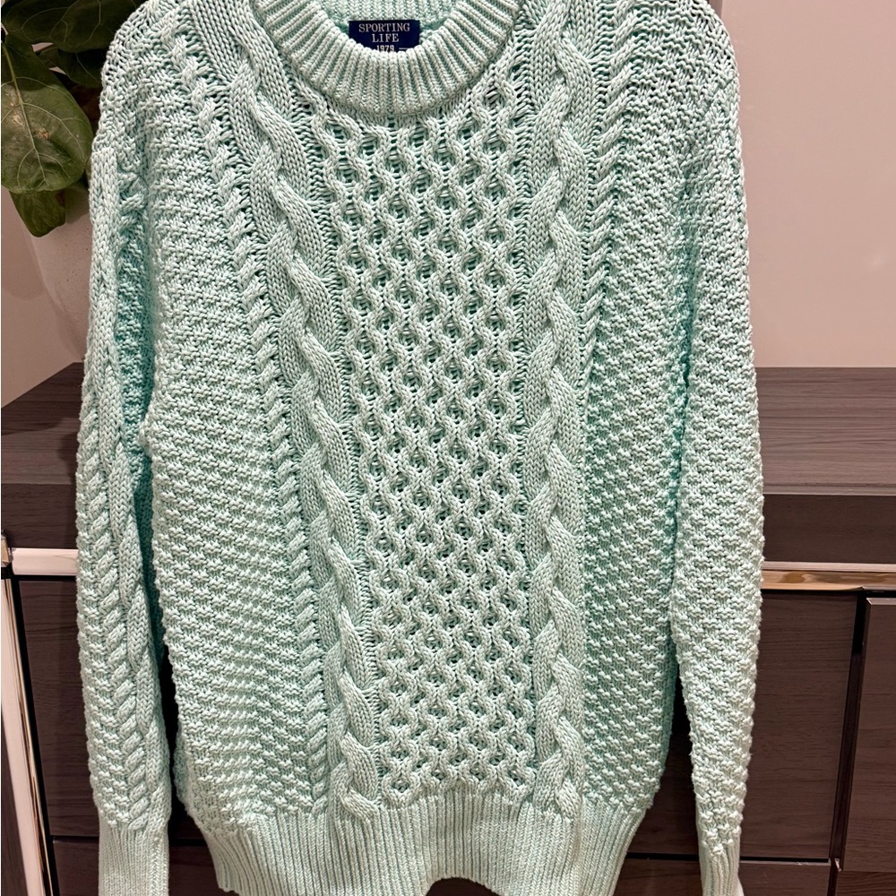 NEW Sorting Life Mint Cable Knit Crewneck Sweater